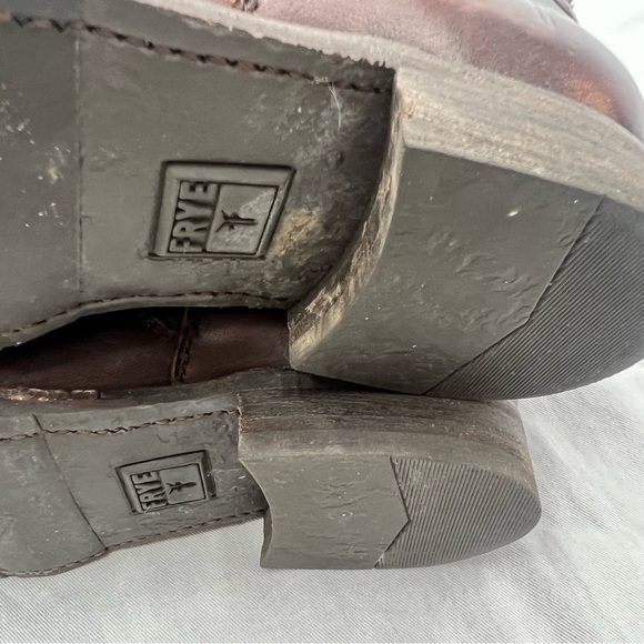Frye harness buckle strap brown leather mid calf boots moto riding motorcycle 7B - Picture 10 of 16